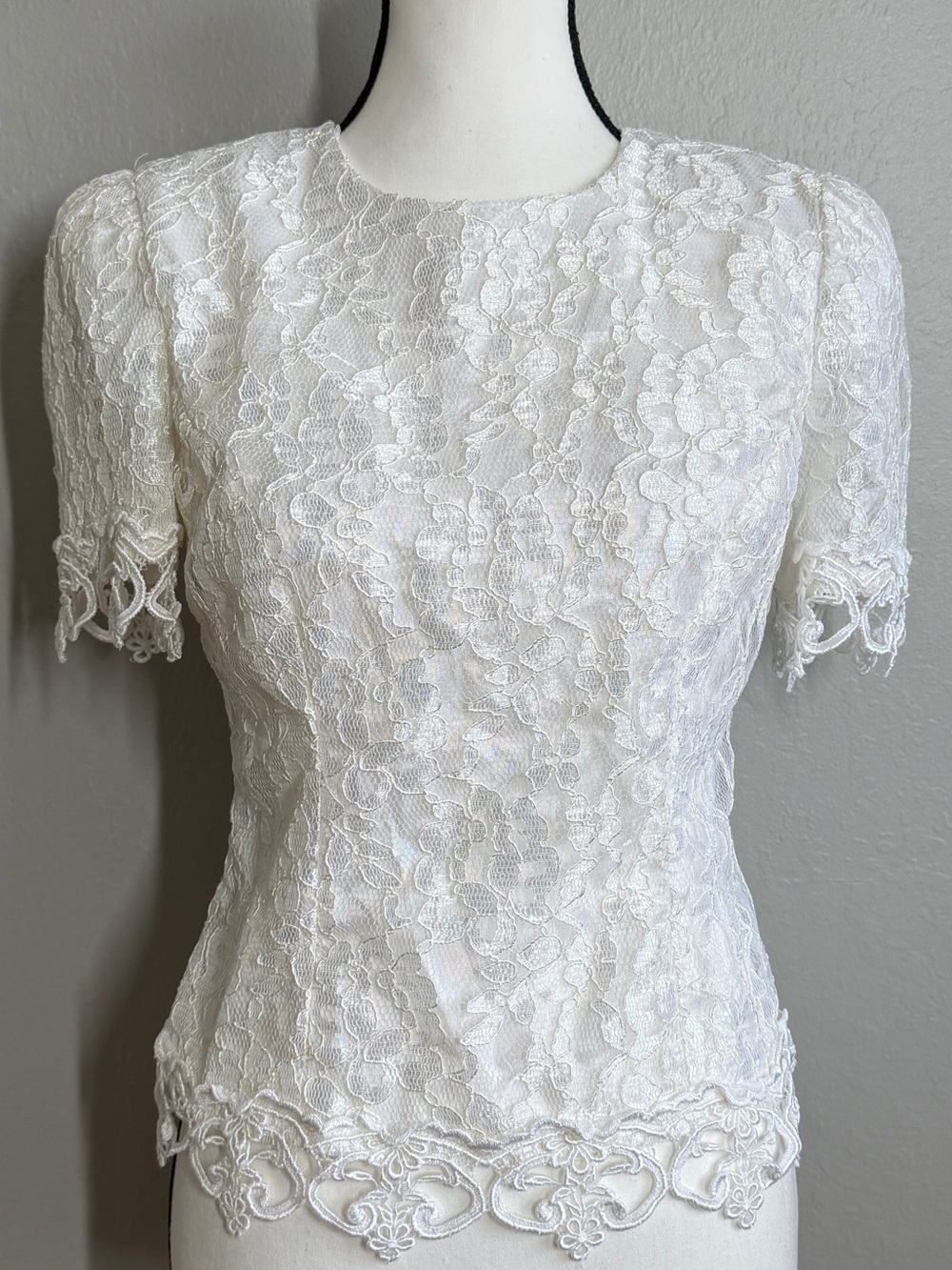 Vintage 80s Cachet White Lace Top Bari Protas Victorian Revival Coquette SZ4